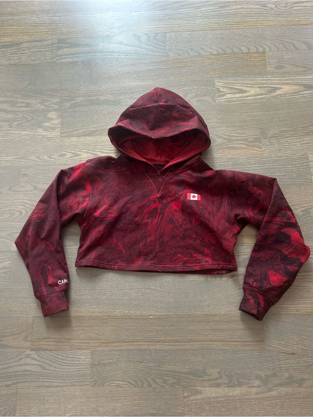 Women's Red Cropped Hoodie with Canadian Flag Detail